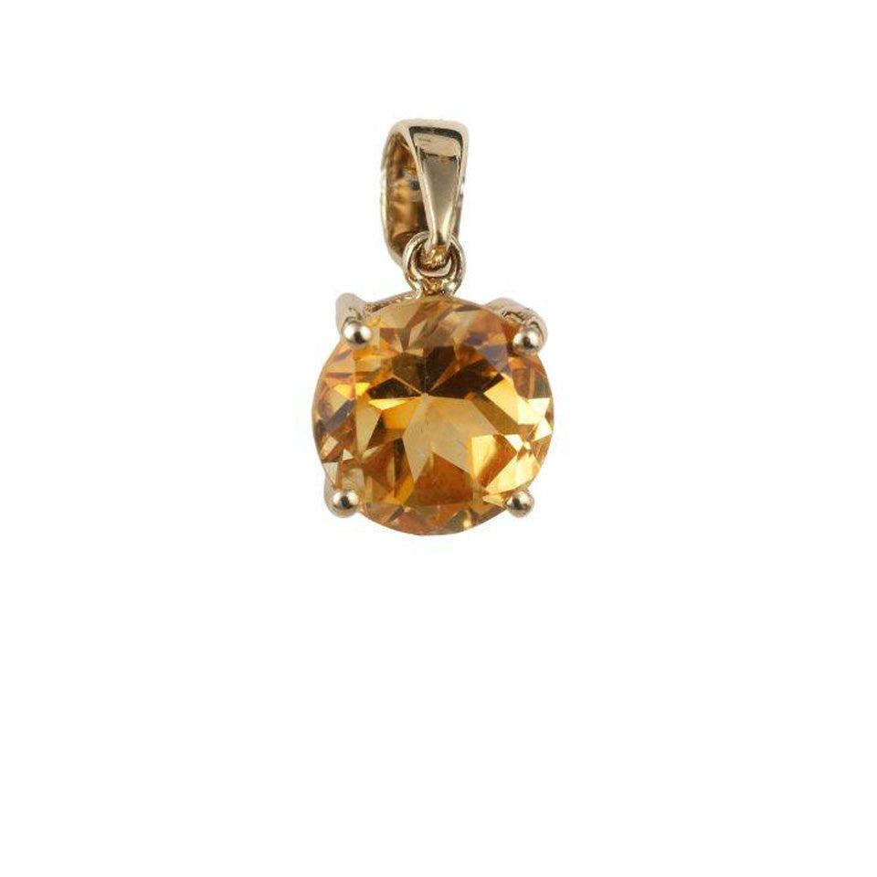 18ct Yellow Gold Round Cut Citrine Claw Set Pendant & Chain