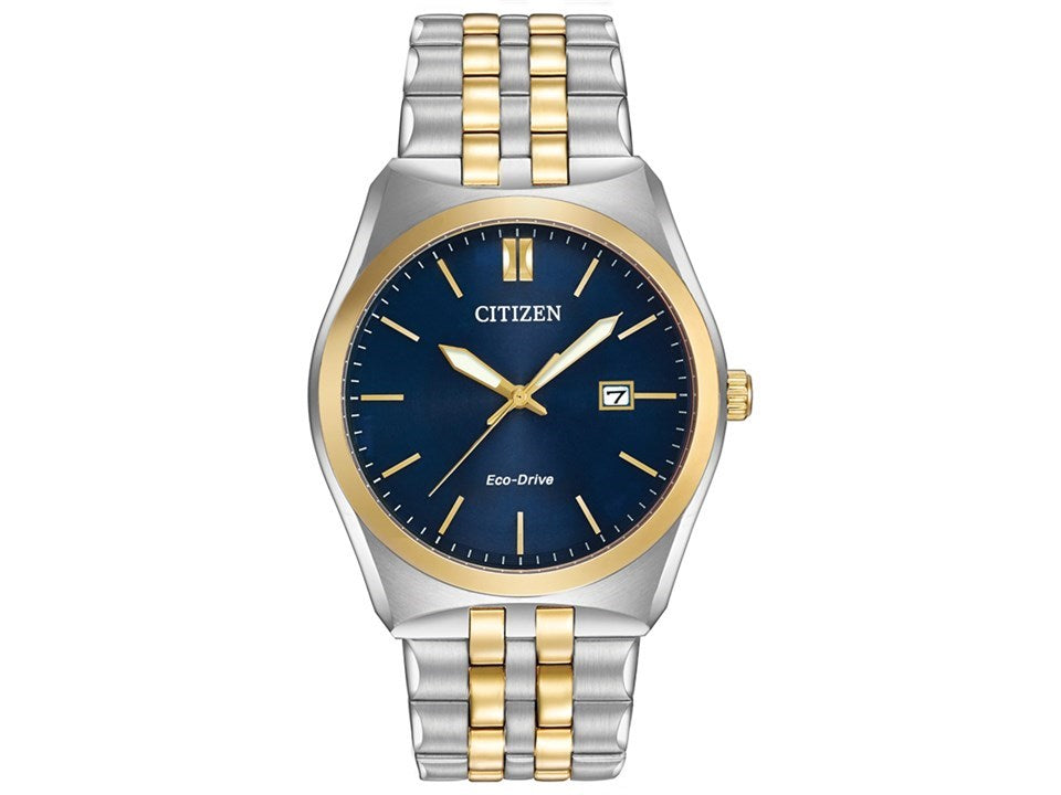 Gents Eco-Drive Watch. Blue Dial Two Tone