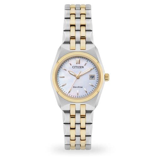 Eco-Drive ladys two tone stainless steel and rose bracelet watch