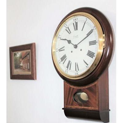 Inlaid Mahogany 10" Dial Mechanical Wall Clock