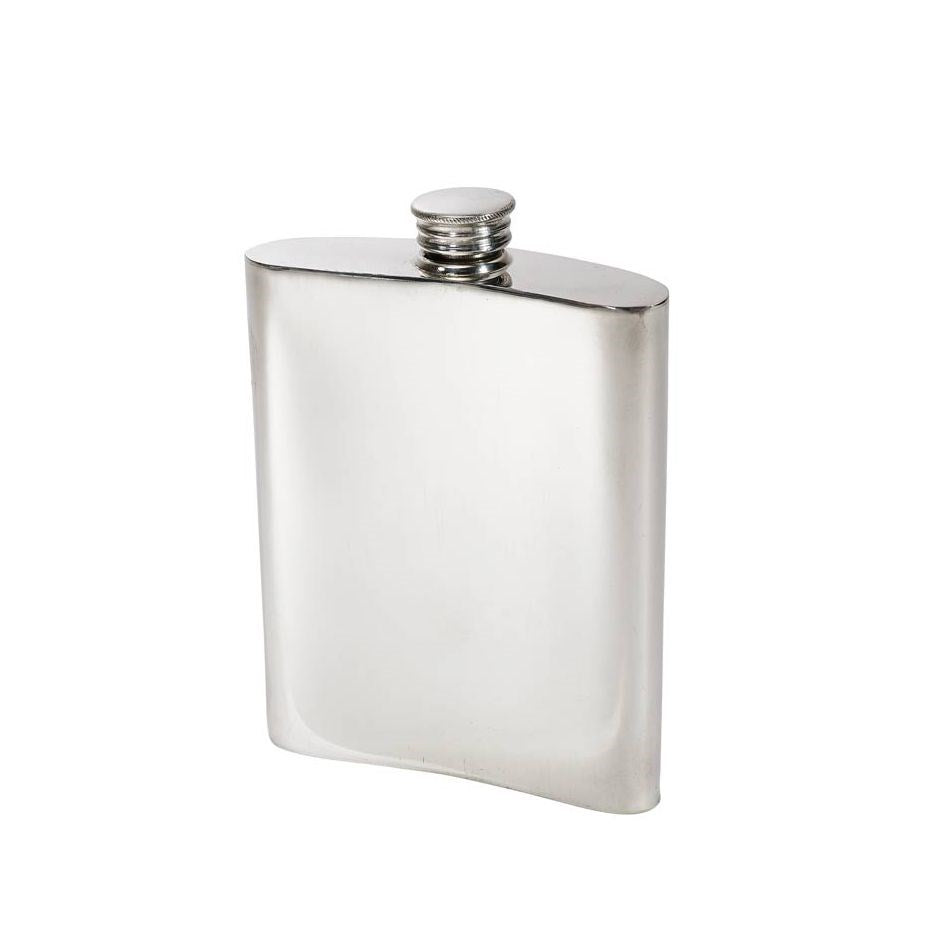 6oz Plain Pewter Kidney Hip Flask With Captive Top