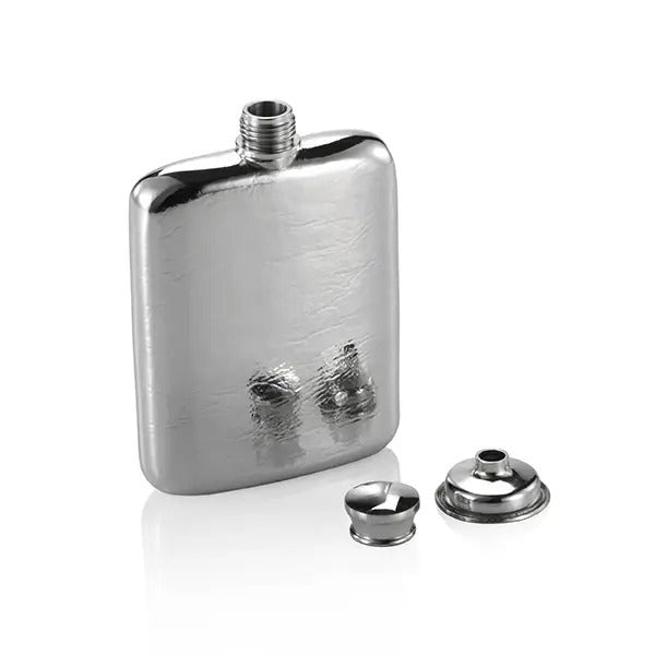 Large Pewter Hipflask in Wood Box 13cl