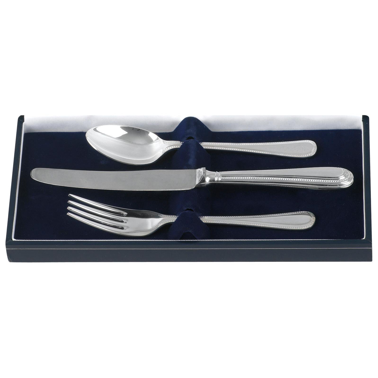 Silver Plated Beaded 3-Piece Childs Cutlery Set