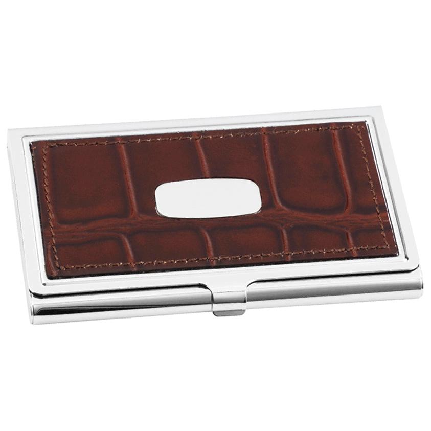 Stainless Steel & Brown Leather Card Holder