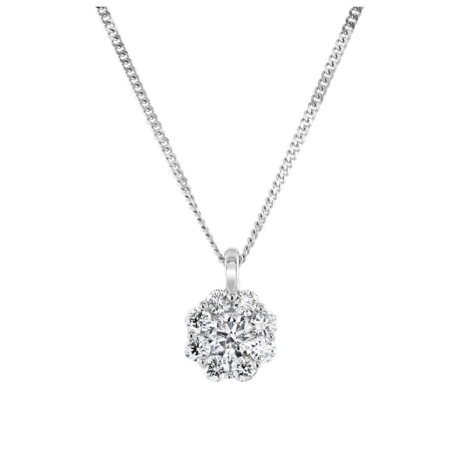 Brown & Newirth-9ct White Gold 0.50ct Round Brilliant Cut Diamond Flower Cluster Pendant & Chain-Dipples Jewellers