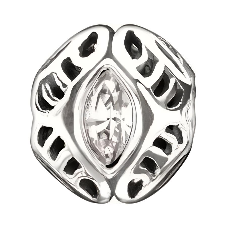 Chamilia-Silver Bead - April Birthstone - Marquise Crystal-Dipples Jewellers