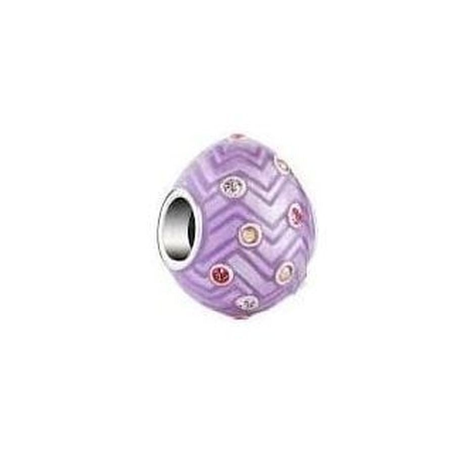 Chamilia-Silver Bead - Purple Enamel Chevron Egg-Dipples Jewellers