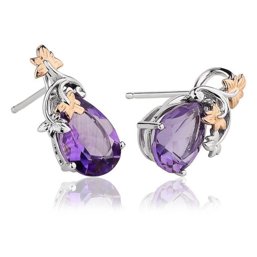 Clogau-18ct White & Rose Gold Great Vine Amethyst Stud Earrings-Dipples Jewellers