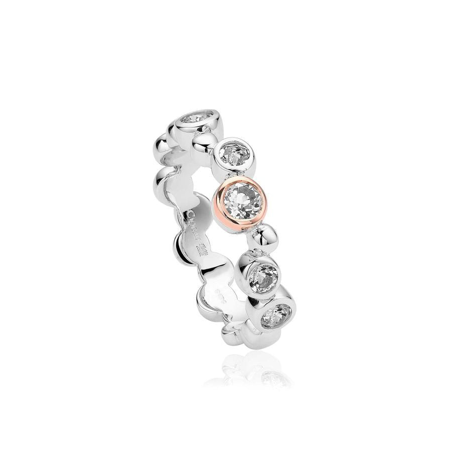 Clogau-Silver & 9ct Rose Gold Celebration White Topaz Set Ring-Dipples Jewellers