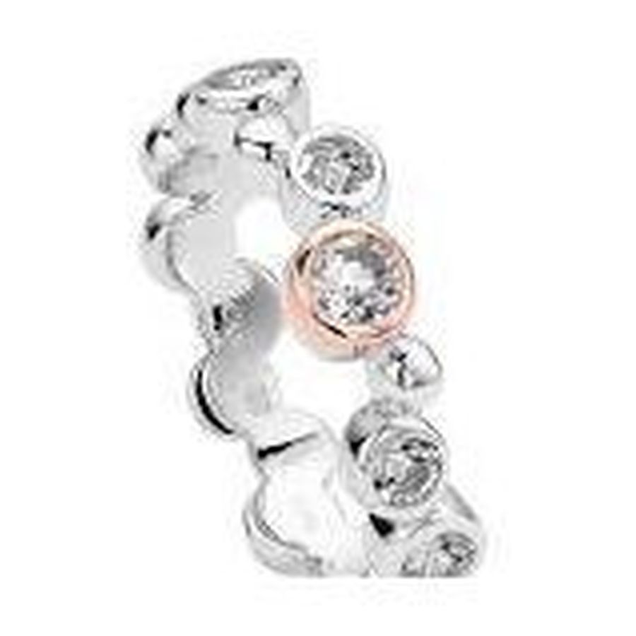 Clogau-Silver & 9ct Rose Gold Celebration White Topaz Set Ring-Dipples Jewellers