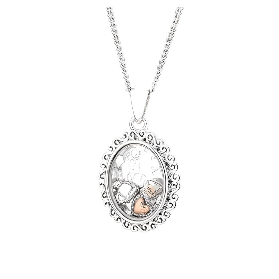 Clogau-Silver & 9ct Rose Gold Looking Glass Inner Charm Pendant-Dipples Jewellers