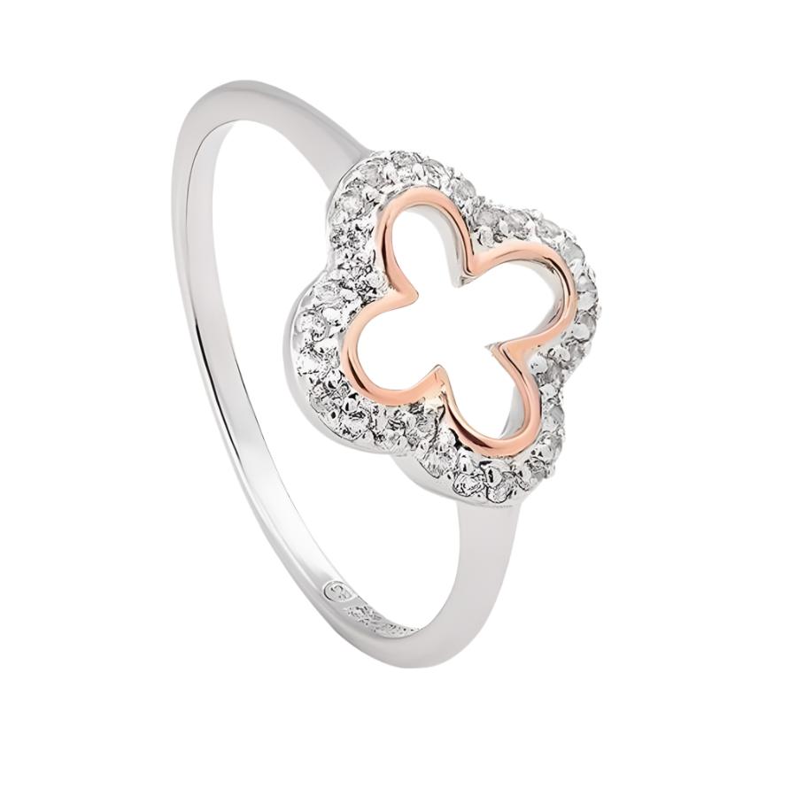 Clogau-Silver & 9ct Rose Gold Tudor Court White Topaz Set Ring-Dipples Jewellers