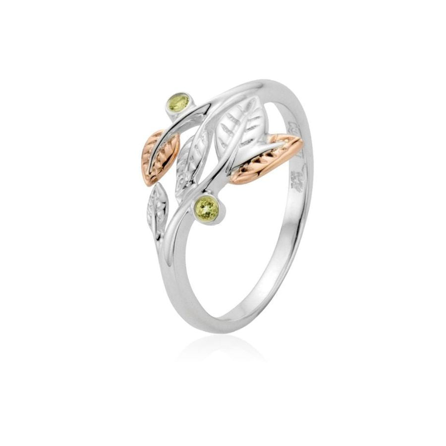 Clogau-Silver and 9ct Rose Gold Awelon Peridot Ring-Dipples Jewellers