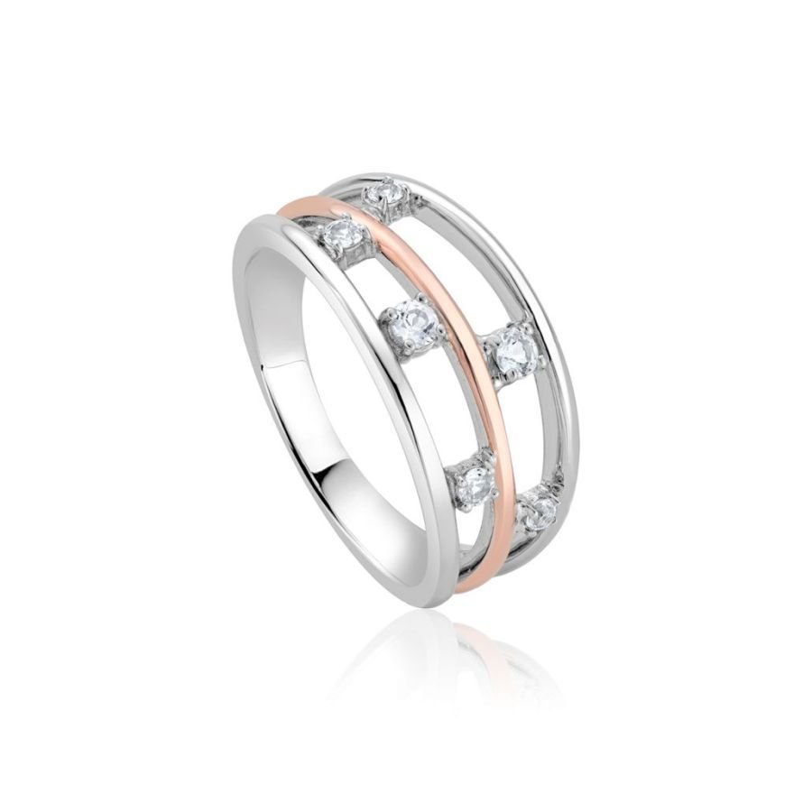 Clogau-Silver and 9ct Rose Gold Awyr Y Nos Wht Top Ring-Dipples Jewellers