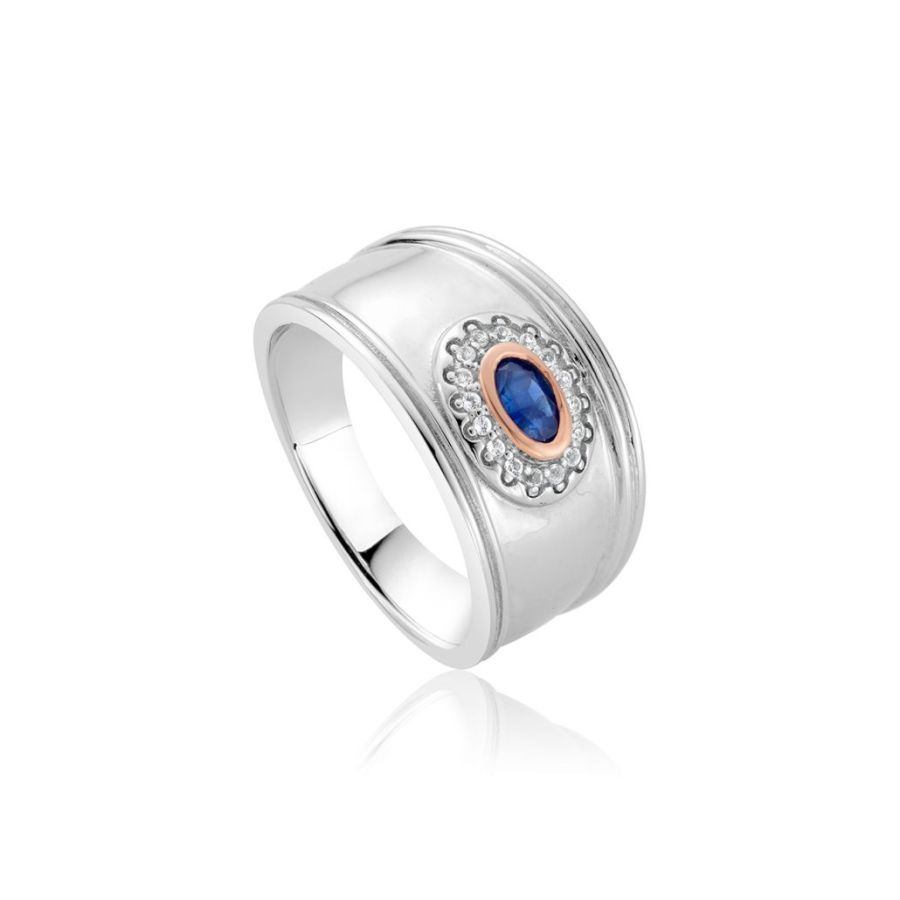 Clogau-Silver and 9ct Rose Gold Princess Diana Wide Sapp Ring-Dipples Jewellers