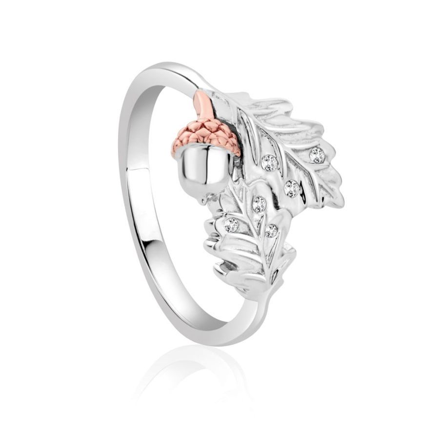 Clogau-Silver and 9ct Rose Gold Royal Oak Leaf Ring-Dipples Jewellers