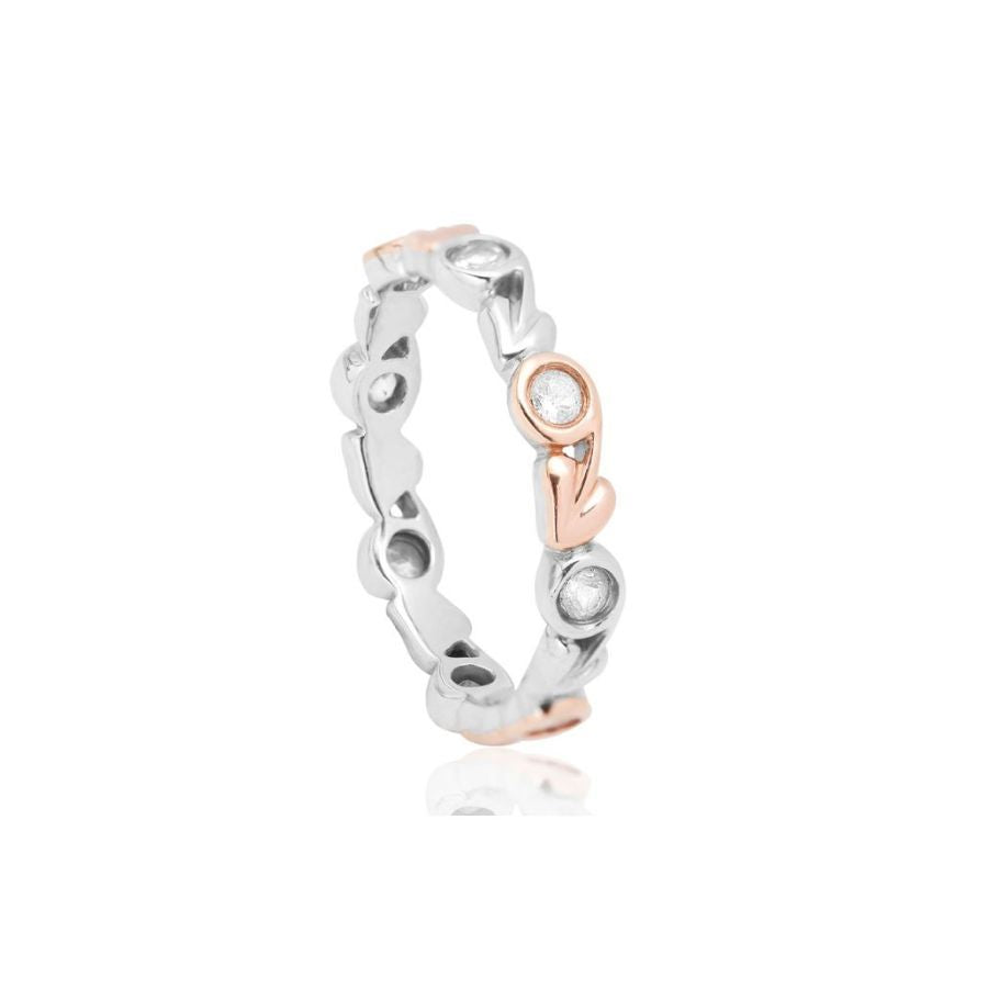 Clogau-Silver and 9ct Rose Gold Tree of Life White Topaz Set Stacking Ring-Dipples Jewellers