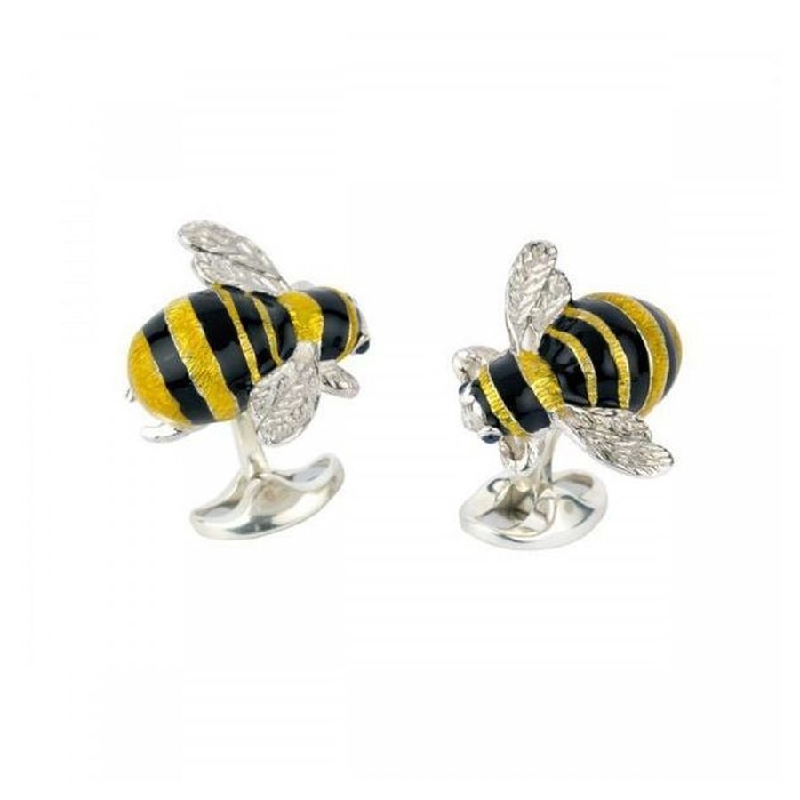Deakin & Francis-Silver & Enamel Bumblebee Cufflinks-Dipples Jewellers