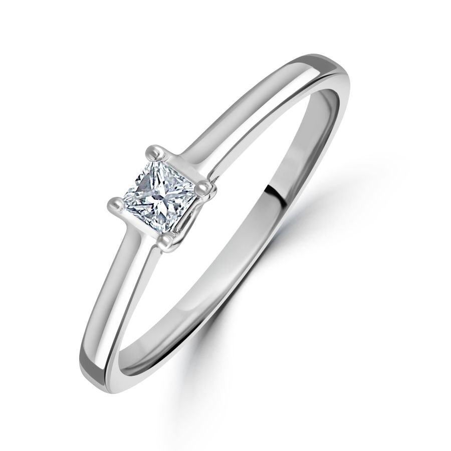 Dipples-0.15ct Princess Cut Diamond Solitaire 18ct White Gold Ring-Dipples Jewellers