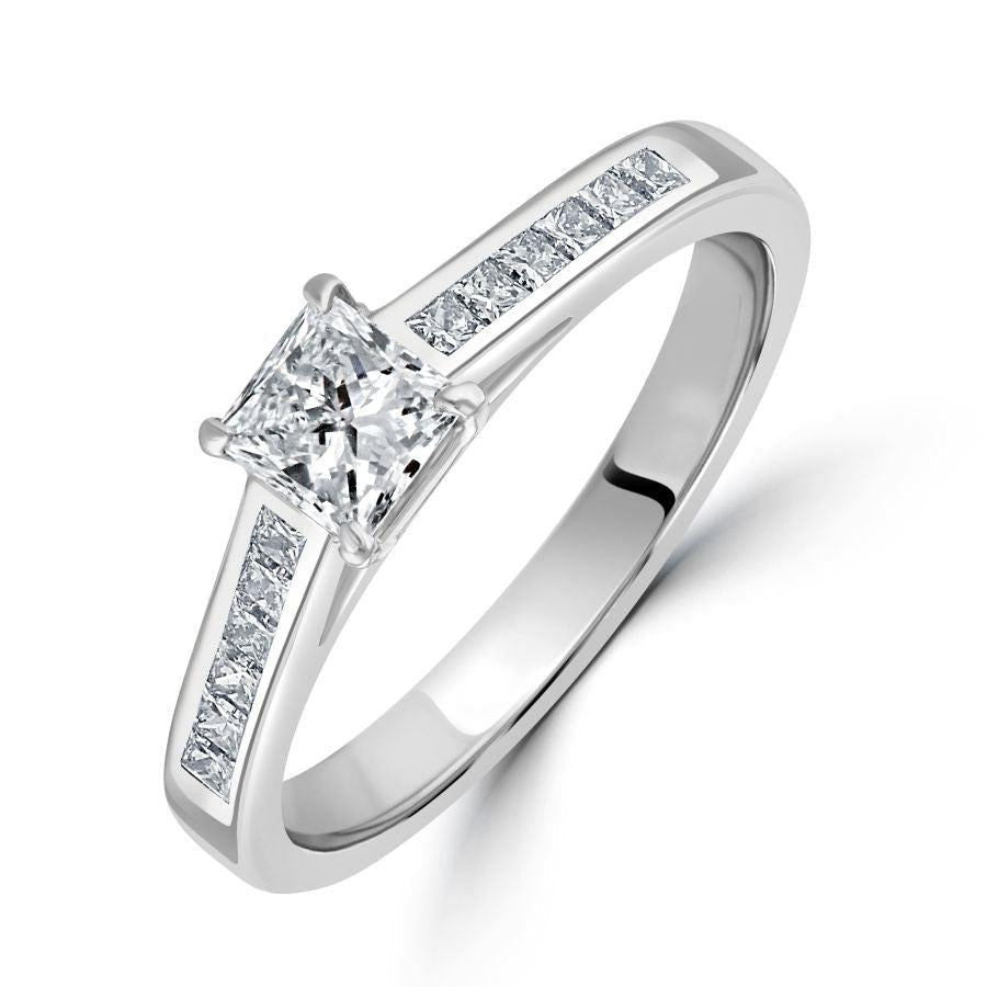 Dipples-0.43ct Diamond Princess Cut Solitaire with diamond shoulders Platinum Ring-Dipples Jewellers