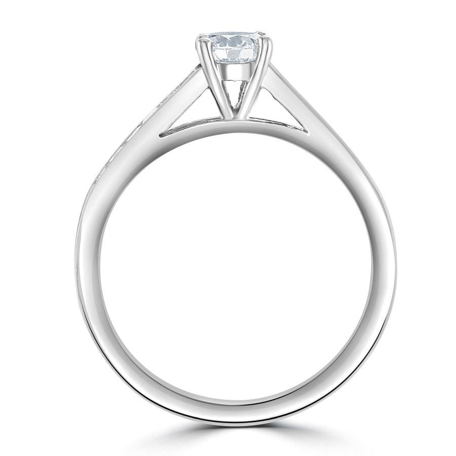 Dipples-0.66ct Round Brilliant Cut Diamond Solitaire Platinum Ring with Diamond Shoulders-Dipples Jewellers