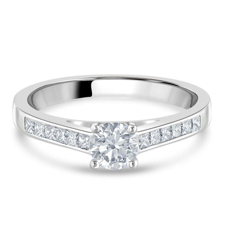 Dipples-0.66ct Round Brilliant Cut Diamond Solitaire Platinum Ring with Diamond Shoulders-Dipples Jewellers