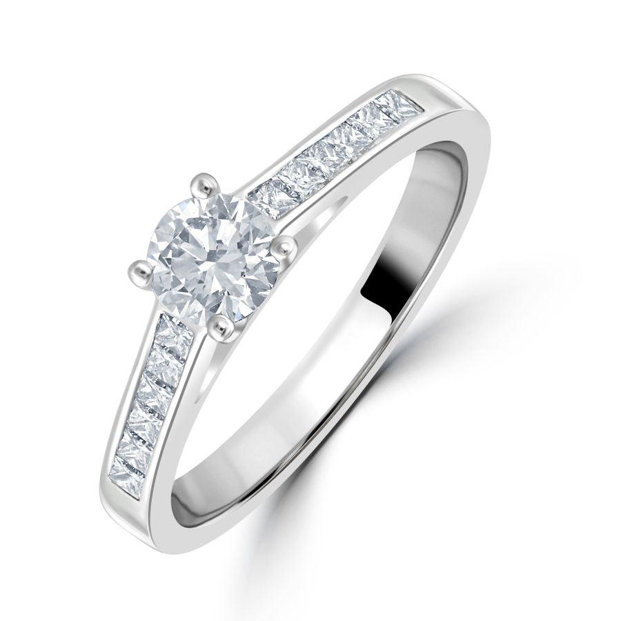 Dipples-0.66ct Round Brilliant Cut Diamond Solitaire Platinum Ring with Diamond Shoulders-Dipples Jewellers