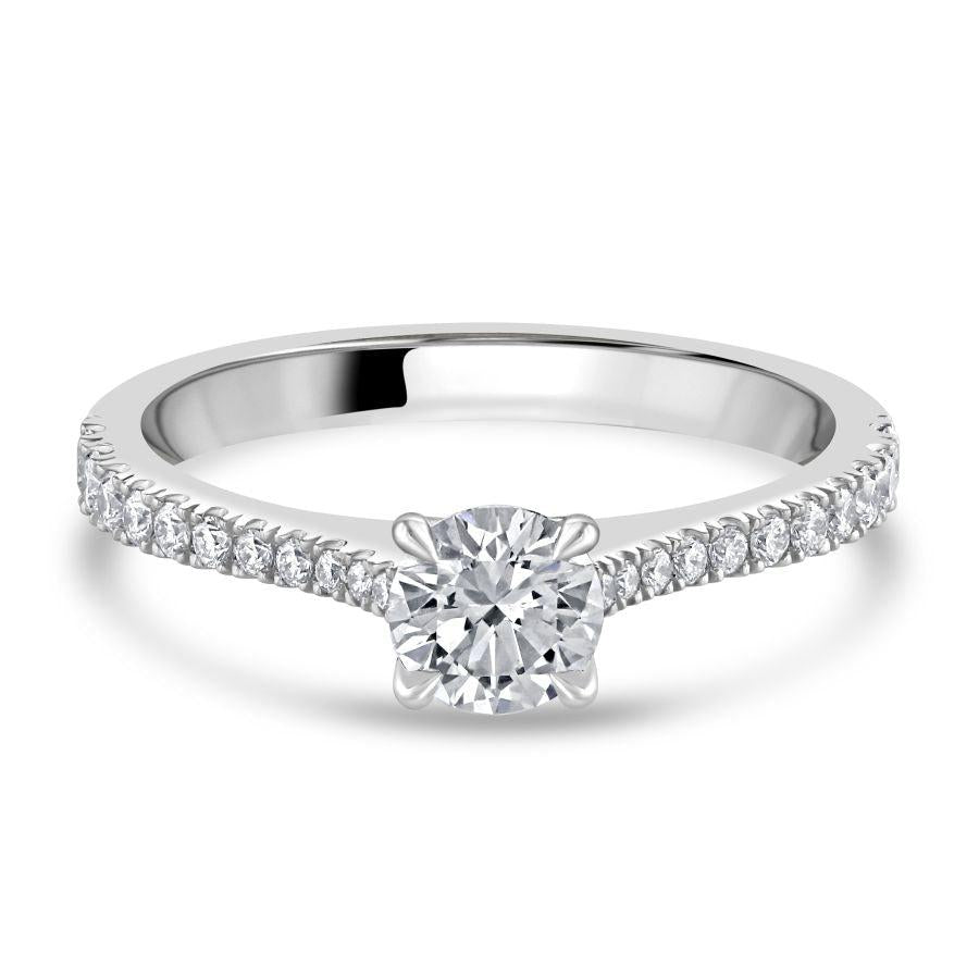 Dipples-0.69ct Diamond Round Brilliant Cut Solitaire with Diamond set shoulders Platinum Ring-Dipples Jewellers