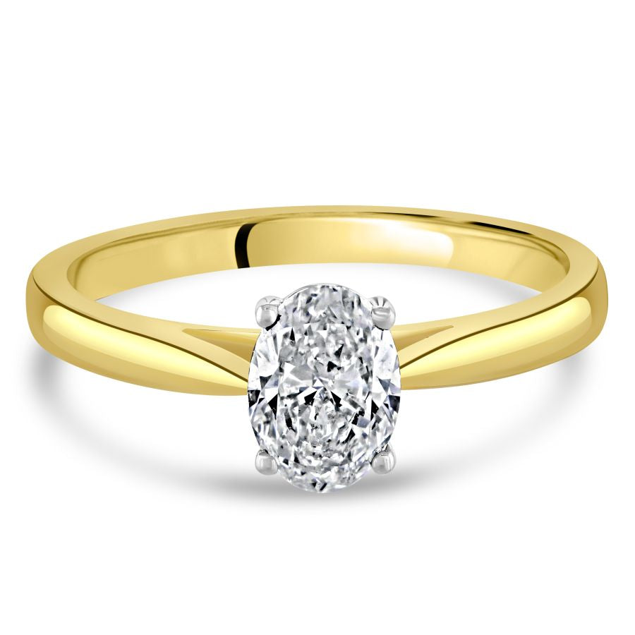 0.72ct Oval Cut Diamond Solitaire 18ct Yellow Gold Ring - simple