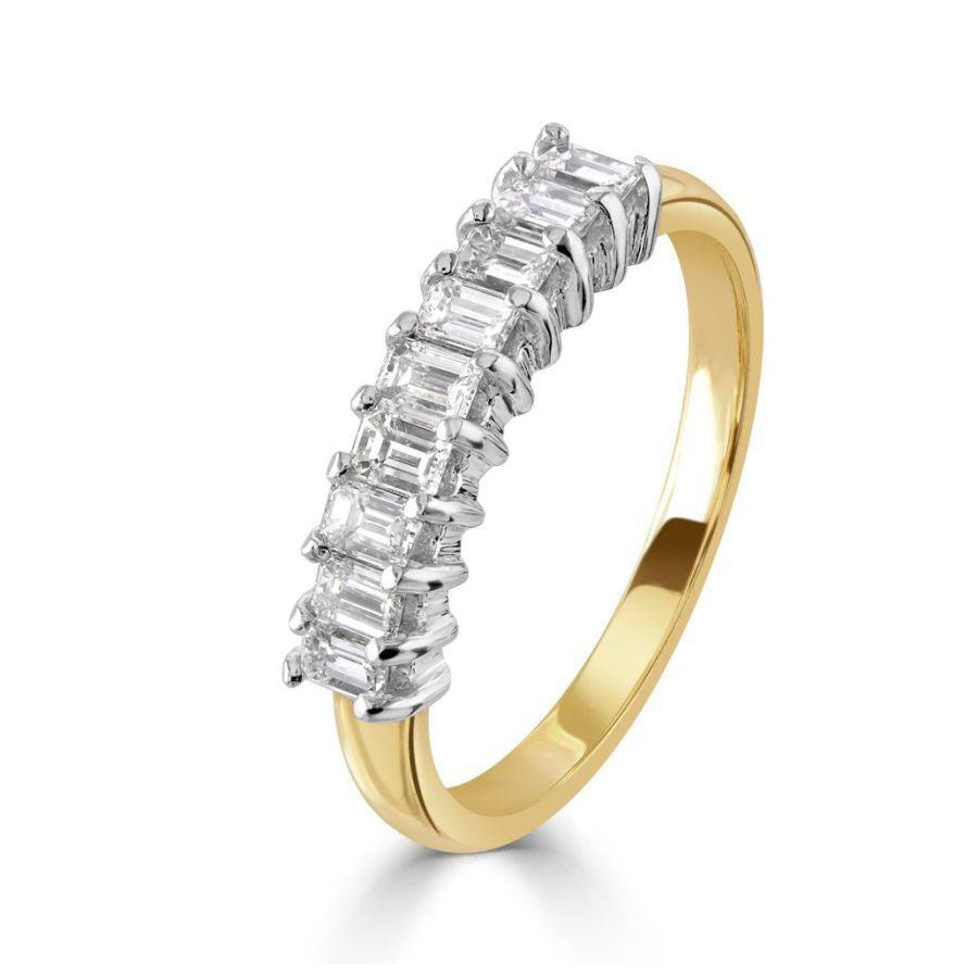 Dipples-0.92ct 9-Emerald Cut Diamond Half Eternity 18ct Yellow Gold Ring-Dipples Jewellers