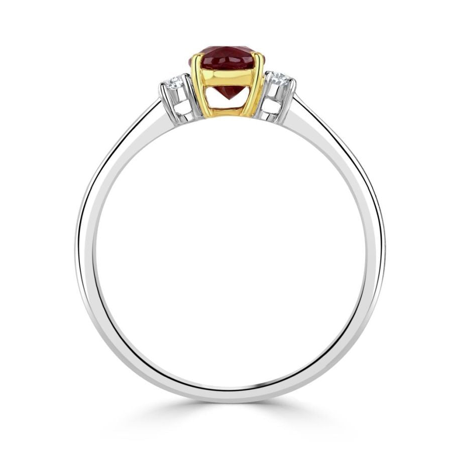 Dipples-18ct Gold yellow and white gold oval ruby and oval diamond claw set 3 stone ring-Dipples Jewellers
