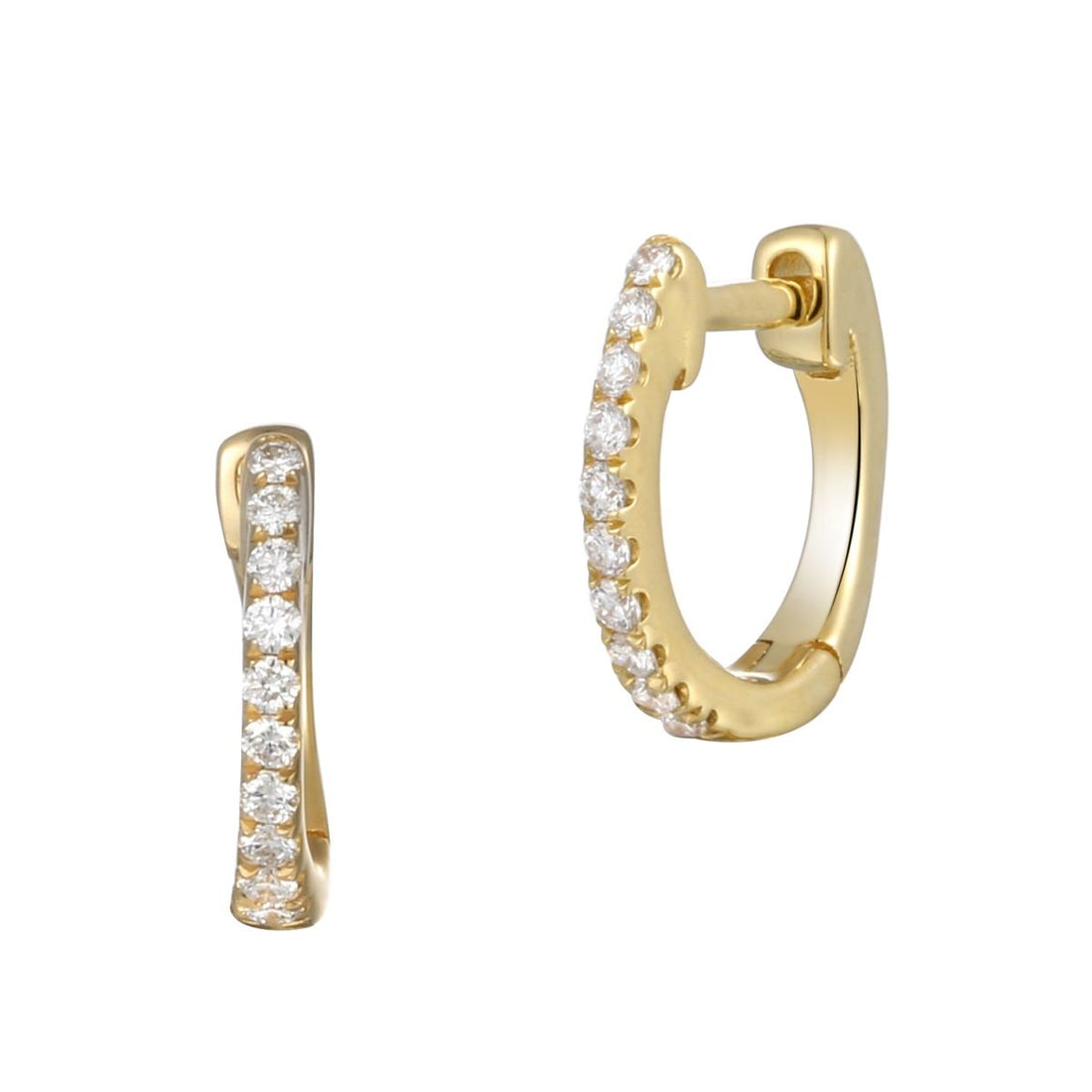 Dipples-18ct Gold yellow gold small huggy style hoop earings set with diamonds-Dipples Jewellers