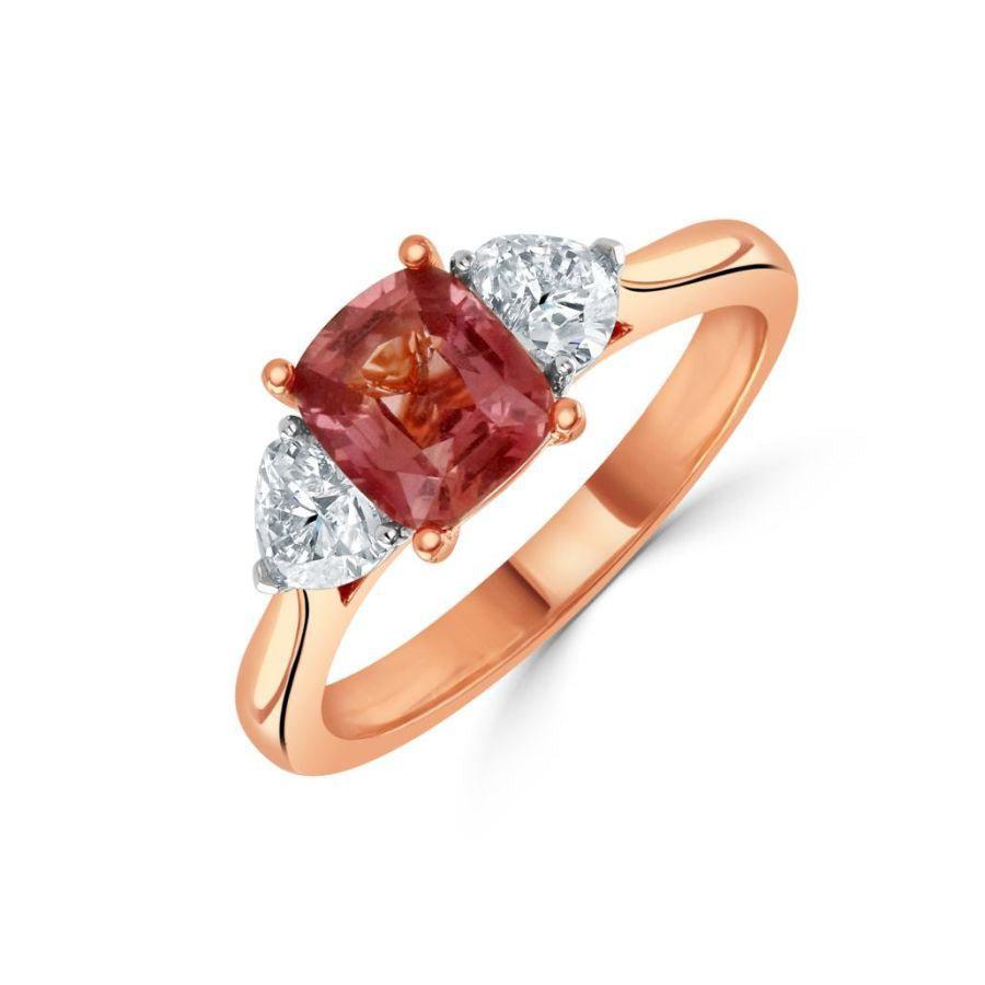 Dipples-18ct Rose Gold Madagascan Pink Sapphire & Diamond Trilogy Ring-Dipples Jewellers