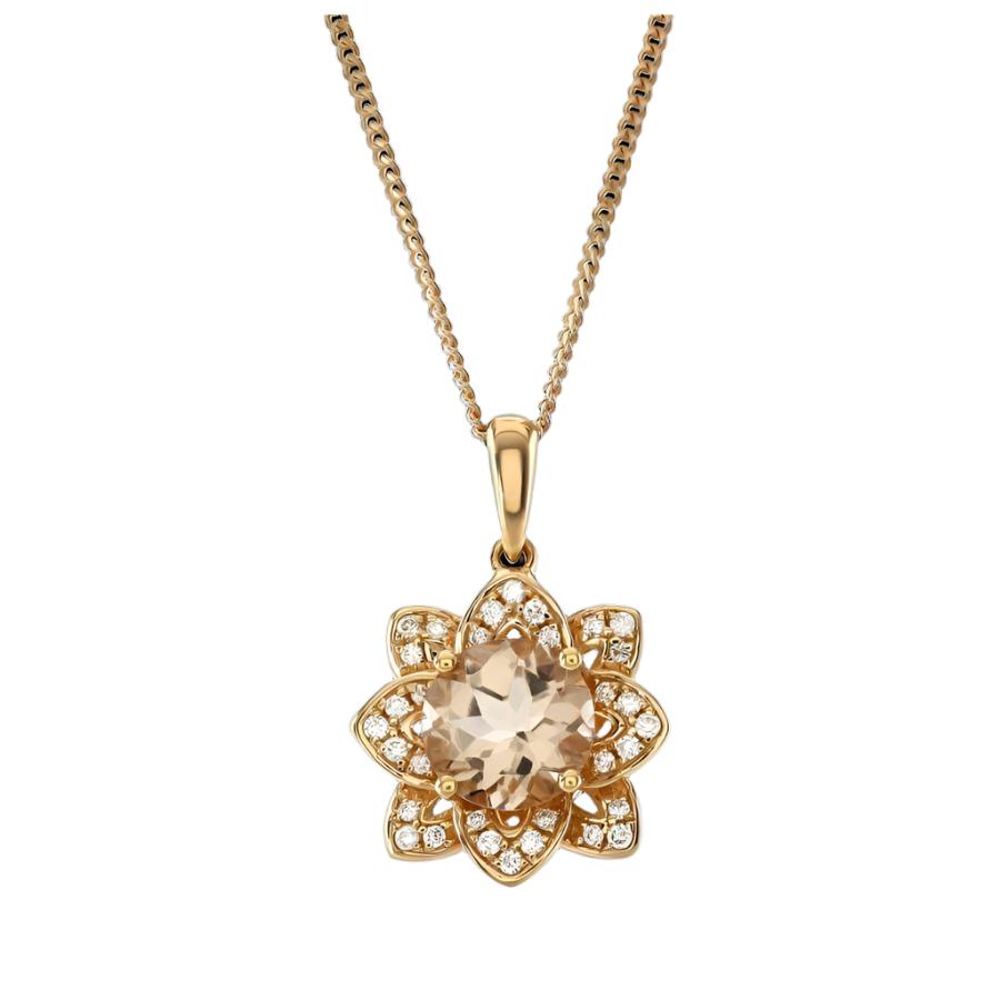 Dipples-18ct Rose Gold Morganite & Diamond Flower Cluster Pendant-Dipples Jewellers
