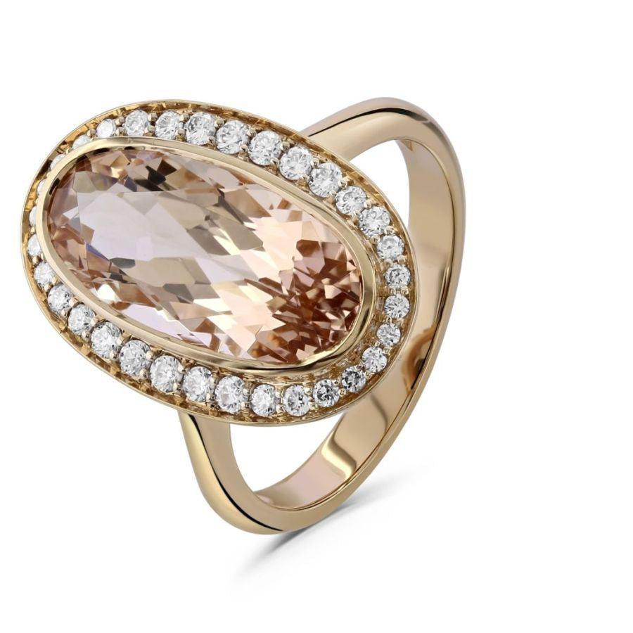 Dipples-18ct Rose Gold Oval Cut Morganite & Diamond Halo Cluster Ring-Dipples Jewellers