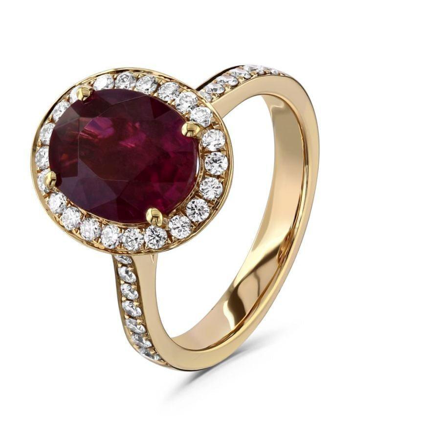 Dipples-18ct Rose Gold Oval Cut Rubellite & Diamond Halo Cluster Ring with Diamond Shoulders-Dipples Jewellers