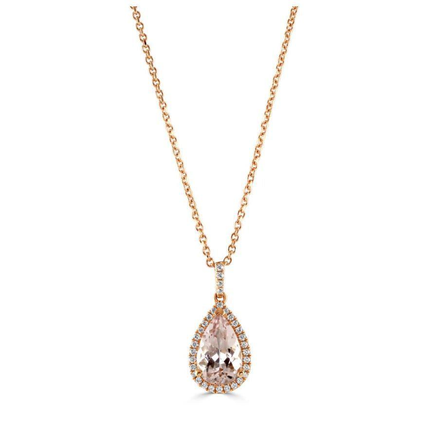 Dipples-18ct Rose Gold Pear Morg & Diam cluster pnd with chain-Dipples Jewellers