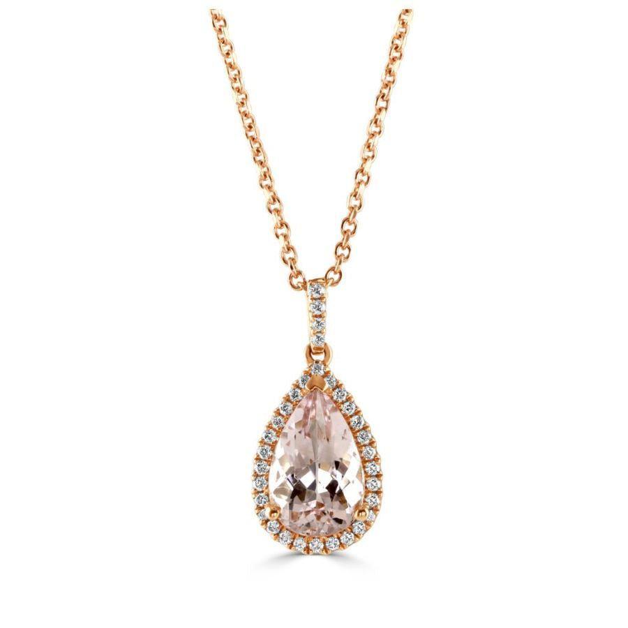 Dipples-18ct Rose Gold Pear Morg & Diam cluster pnd with chain-Dipples Jewellers