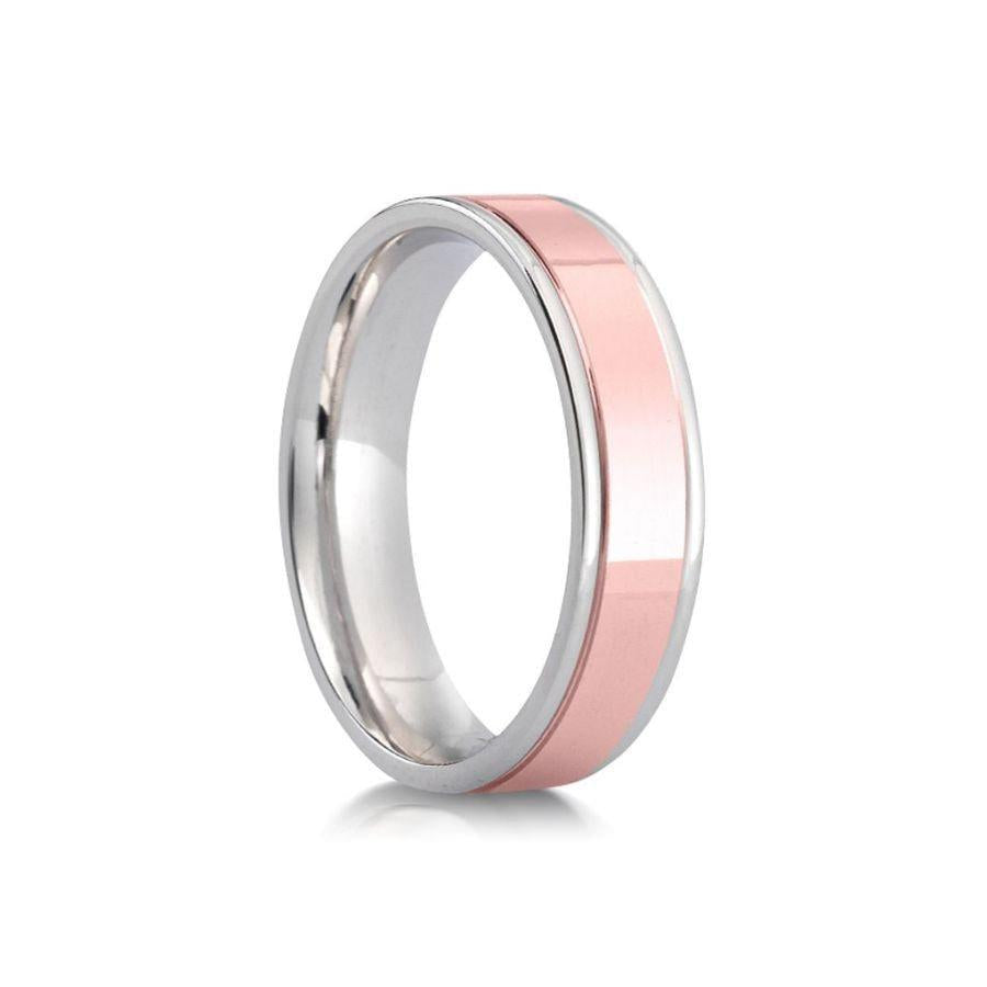 Dipples-18ct Rose & White Gold 6mm Diamond Cut Flat Court Wedding Band, size X-Dipples Jewellers