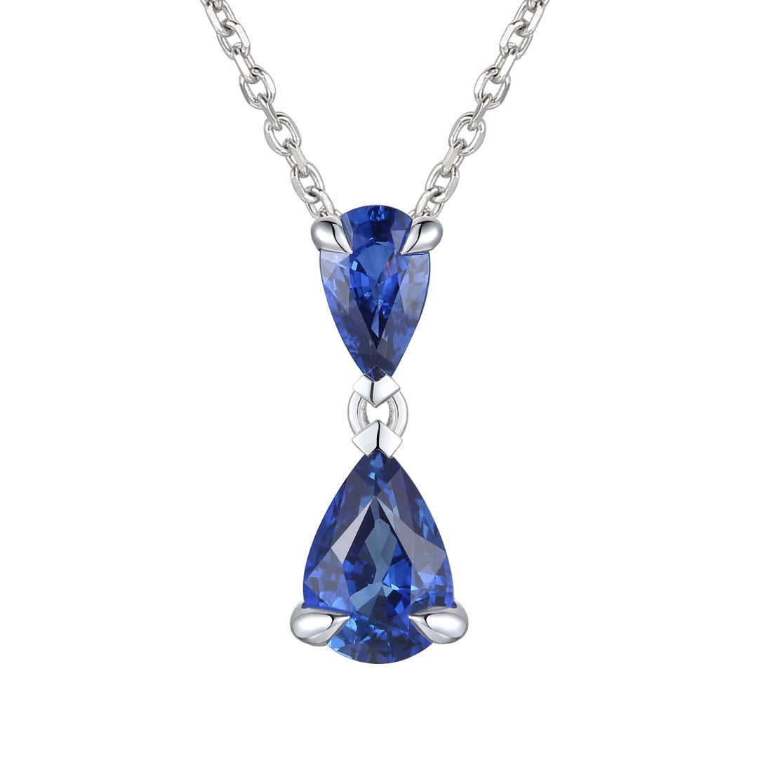 Dipples-18ct white gold 2 pear sapphire pendant supplied with chain-Dipples Jewellers