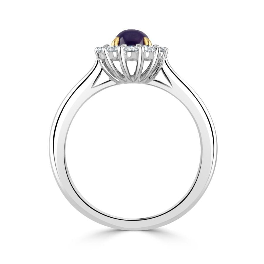 Dipples-18ct White Gold Cabochan Purple Sapphire & Diamond Halo Cluster Ring-Dipples Jewellers