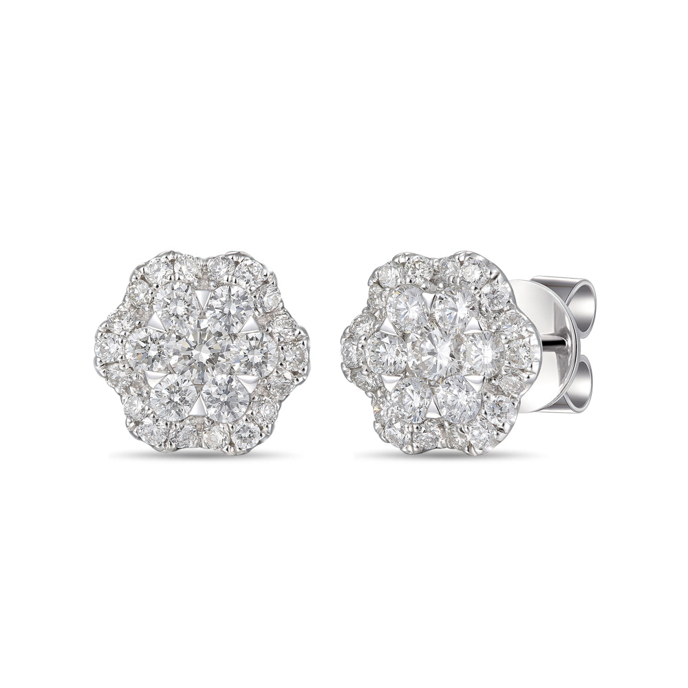 Dipples-18ct white gold diamond set flower earrings-Dipples Jewellers