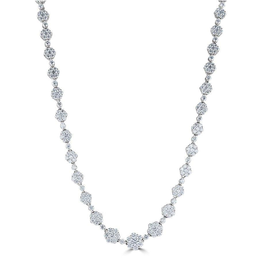 Dipples-18ct White Gold Graduated Diamond Cluster Necklet-Dipples Jewellers