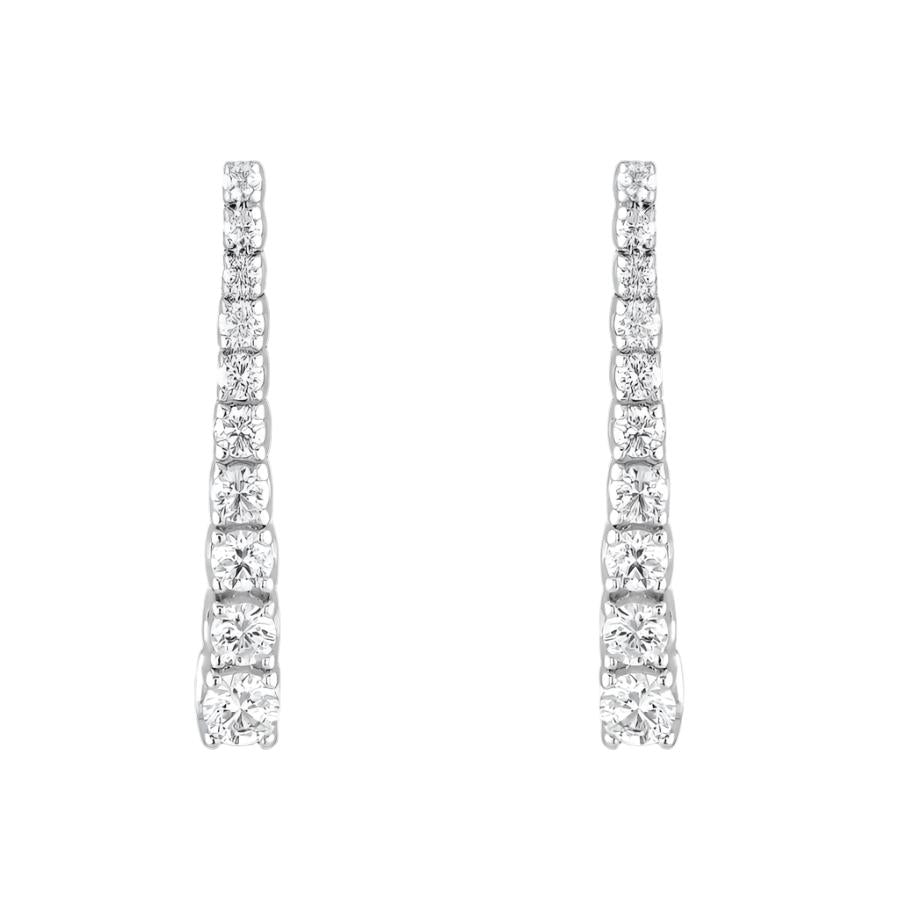 Dipples-18ct White Gold Graduated Round Brilliant Cut Diamond Drop Earrings-Dipples Jewellers