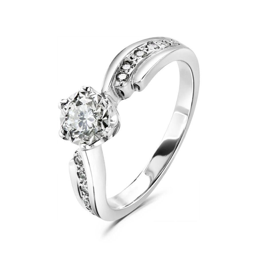 Dipples-18ct white gold illusion set solitaire Diamond ring with channel set Diamond shoulders-Dipples Jewellers