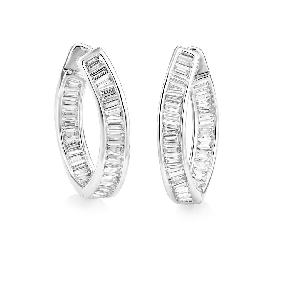 Dipples-18ct white gold Inside/Outside baguette diamond channel set hoop earrings-Dipples Jewellers