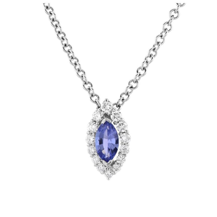 Dipples-18ct White Gold Marquise Cut Tanzanite & Diamond Halo Cluster Pendant & Chain-Dipples Jewellers