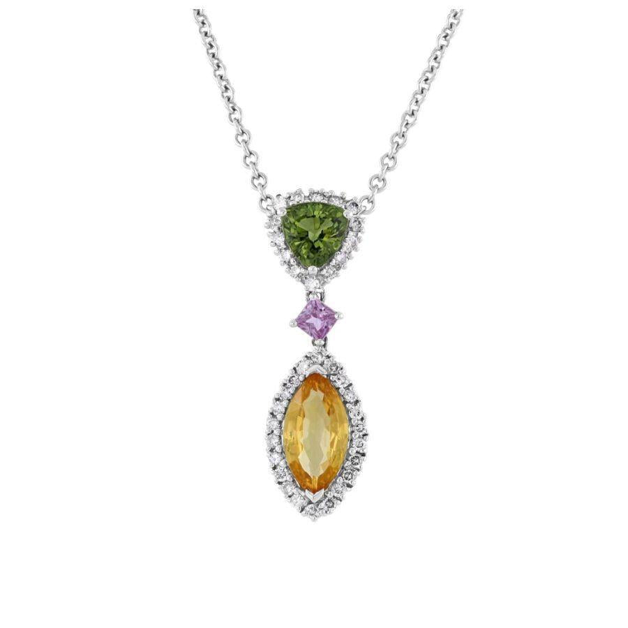 Dipples-18ct White Gold Multi-Coloured Fancy Sapphire & Diamond Pendant & Chain-Dipples Jewellers