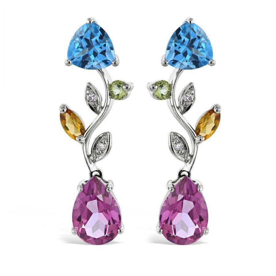 Dipples-18ct White Gold Multi-Gemstone & Diamond Set Drop Earrings-Dipples Jewellers