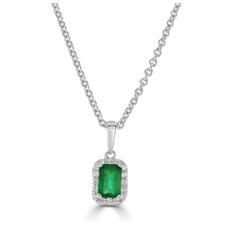 Dipples-18ct White Gold Octagonal Cut Emerald & Diamond Halo Cluster Pendant-Dipples Jewellers